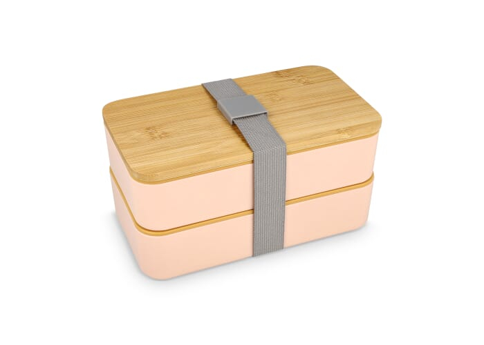 Boîte repas publicitaire recyclée avec couverts Rose pastel
